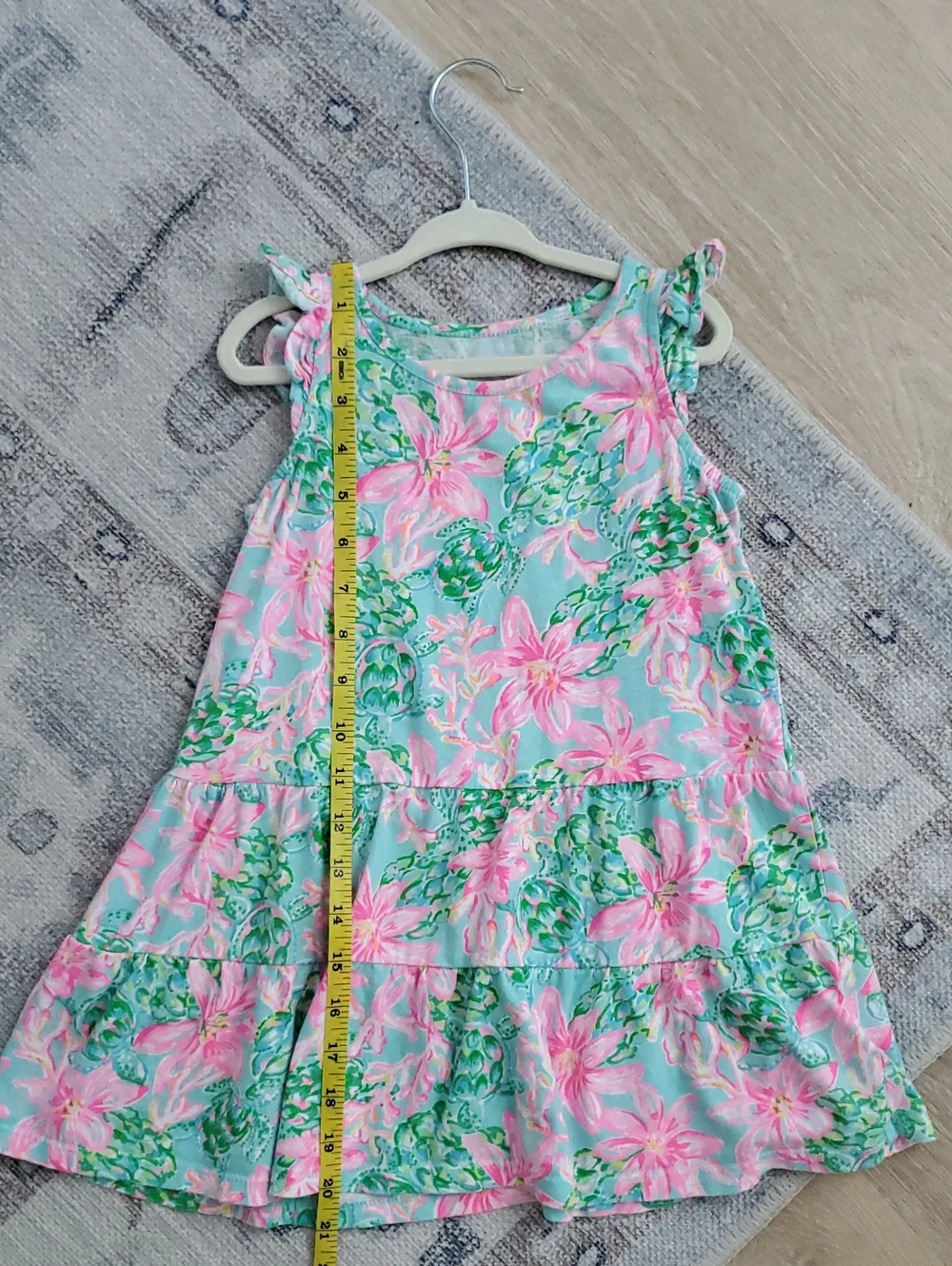 Lilly Pulitzer Girls Mini Brynn Dress Pink Green Aqua Floral SzS (4-5)